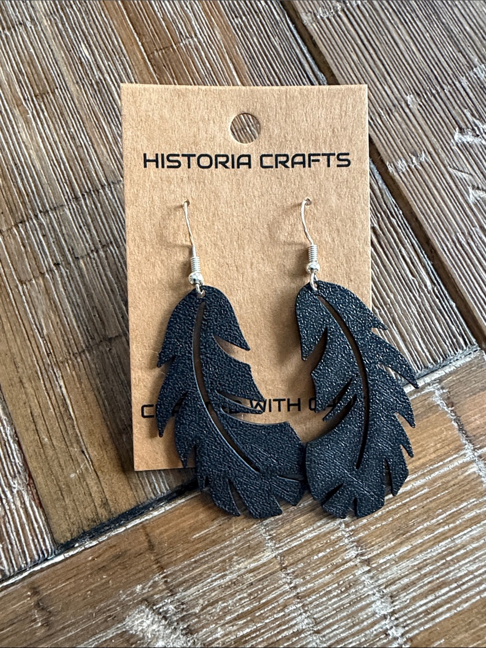 3D Printed Black Feather Drop Earrings